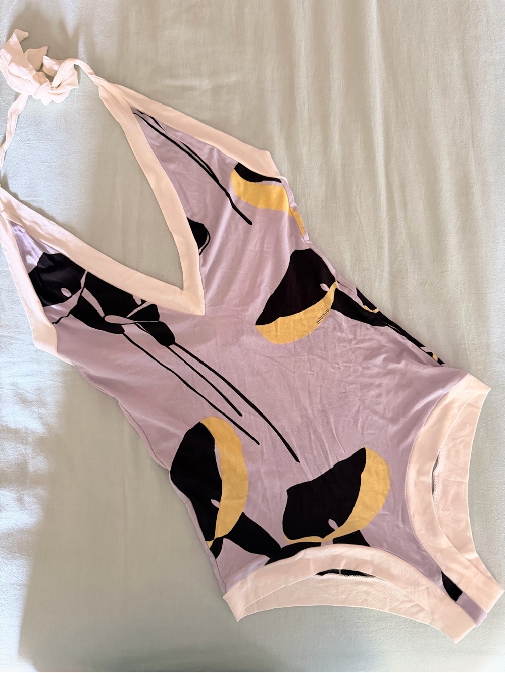 Miu Miu Resort 2010 Silk Crepe Calle Print Halter Tie Top Low Back Bodysuit